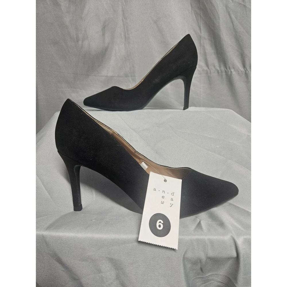 A New Day Womens Black Pointed Toe Pumps Faux Suede Stiletto Heels Size 6 NEW